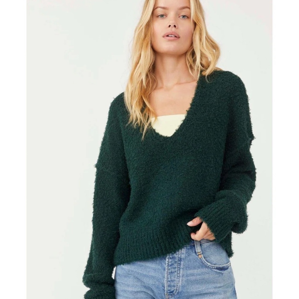 Free People Women s Theo V Neck, Deepest Spruce, Green, XS